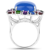 26.67 Carat Genuine Multi Stones .925 Sterling Silver Ring