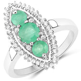 3.52 Carat Genuine Zambian Emerald and White Topaz .925 Sterling Silver 3 Piece Jewelry Set (Ring, Earrings, and Pendant w/ Chain)