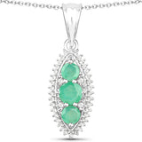 3.52 Carat Genuine Zambian Emerald and White Topaz .925 Sterling Silver 3 Piece Jewelry Set (Ring, Earrings, and Pendant w/ Chain)