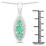 3.52 Carat Genuine Zambian Emerald and White Topaz .925 Sterling Silver 3 Piece Jewelry Set (Ring, Earrings, and Pendant w/ Chain)