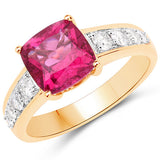 2.70 Carat Genuine Rubellite and White Diamond 14K Yellow Gold Ring