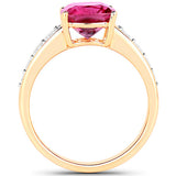 2.70 Carat Genuine Rubellite and White Diamond 14K Yellow Gold Ring