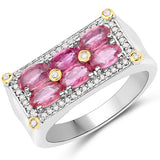 1.77 Carat Genuine Ruby and White Diamond 14K Yellow Gold with .925 Sterling Silver Ring