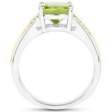2.20 Carat Genuine Peridot and White Diamond 14K Yellow Gold with .925 Sterling Silver Ring