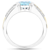 1.37 Carat Genuine Aquamarine and White Diamond 14K Yellow Gold with .925 Sterling Silver Ring