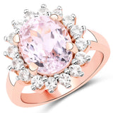 5.56 Carat Genuine Kunzite and White Topaz .925 Sterling Silver Ring