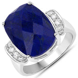 9.35 Carat Genuine Lapis and White Diamond .925 Sterling Silver Ring