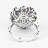 3.92 Carat Genuine Ethiopian Opal, Multi Sapphire and White Diamond .925 Sterling Silver Ring