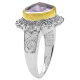 Two Tone Plated 4.36 Carat Genuine Amethyst & White Topaz .925 Sterling Silver Ring