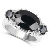 8.62 Carat Genuine Black Sapphire & White Topaz .925 Sterling Silver Ring