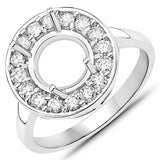 0.48 Carat Genuine White Diamond 14K White Gold Semi Mount Ring - holds 8.00mm Round Gemstone