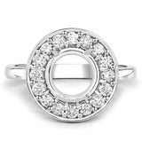 0.48 Carat Genuine White Diamond 14K White Gold Semi Mount Ring - holds 8.00mm Round Gemstone