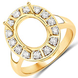 0.42 Carat Genuine White Diamond 14K Yellow Gold Semi Mount Ring - holds 11x9mm Oval Gemstone