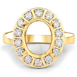 0.42 Carat Genuine White Diamond 14K Yellow Gold Semi Mount Ring - holds 11x9mm Oval Gemstone