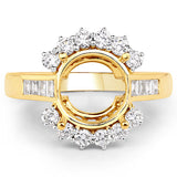 0.58 Carat Genuine White Diamond 14K Yellow Gold Semi Mount Ring - holds 9.00mm Round Gemstone