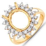 0.79 Carat Genuine White Diamond 14K Yellow Gold Semi Mount Ring - holds 11x9mm Oval Gemstone