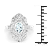 1.02 Carat Genuine Aquamarine and White Topaz .925 Sterling Silver Ring