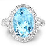 8.15 Carat Genuine Blue Topaz and White Topaz .925 Sterling Silver Ring