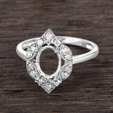 0.20 Carat Genuine White Diamond 14K White Gold Semi Mount Ring - holds 8x6mm Oval Gemstone