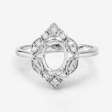 0.20 Carat Genuine White Diamond 14K White Gold Semi Mount Ring - holds 8x6mm Oval Gemstone