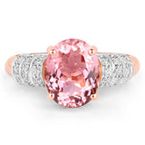 3.11 Carat Genuine Pink Tourmaline and White Diamond 14K Rose Gold Ring