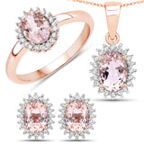 1.61 Carat Genuine Morganite and White Diamond 14K Rose Gold Earrings