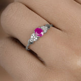 0.36 Carat Genuine Ruby and White Diamond 14K White Gold Ring