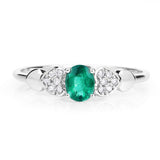 0.36 Carat Genuine Zambian Emerald and White Diamond 14K White Gold Ring
