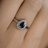 0.48 Carat Genuine Blue Sapphire and White Diamond 14K White Gold Ring