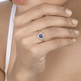 0.73 Carat Genuine Blue Sapphire and White Diamond 14K Yellow Gold Ring