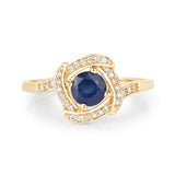 0.73 Carat Genuine Blue Sapphire and White Diamond 14K Yellow Gold Ring