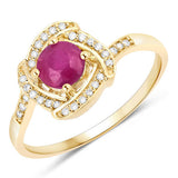 0.63 Carat Genuine Ruby and White Diamond 14K Yellow Gold Ring