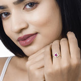 0.63 Carat Genuine Ruby and White Diamond 14K Yellow Gold Ring