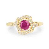 0.63 Carat Genuine Ruby and White Diamond 14K Yellow Gold Ring