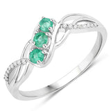 0.28 Carat Genuine Zambian Emerald and White Diamond 14K White Gold Ring