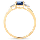 1.08 Carat Genuine Blue Sapphire and White Diamond 14K Yellow Gold Ring