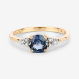 1.08 Carat Genuine Blue Sapphire and White Diamond 14K Yellow Gold Ring