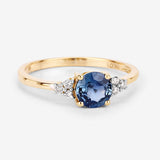 1.08 Carat Genuine Blue Sapphire and White Diamond 14K Yellow Gold Ring