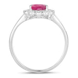 1.31 Carat Genuine Ruby and White Diamond 10K White Gold Ring