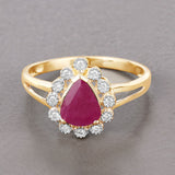 1.31 Carat Genuine Ruby and White Diamond 10K Yellow Gold Ring