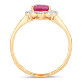 1.31 Carat Genuine Ruby and White Diamond 10K Yellow Gold Ring