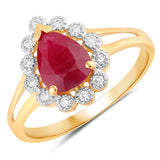 1.31 Carat Genuine Ruby and White Diamond 14K Yellow Gold Ring