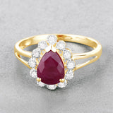 1.31 Carat Genuine Ruby and White Diamond 14K Yellow Gold Ring