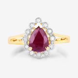 1.31 Carat Genuine Ruby and White Diamond 14K Yellow Gold Ring