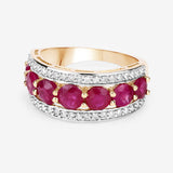 3.24 Carat Genuine Ruby and White Diamond 14K Yellow Gold Ring