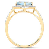 1.58 Carat Genuine Aquamarine and White Diamond 14K Yellow Gold Ring