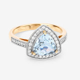 1.58 Carat Genuine Aquamarine and White Diamond 14K Yellow Gold Ring
