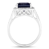 3.70 Carat Genuine Iolite and White Diamond 14K White Gold Ring