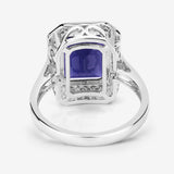 3.70 Carat Genuine Iolite and White Diamond 14K White Gold Ring