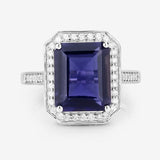 3.70 Carat Genuine Iolite and White Diamond 14K White Gold Ring